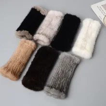 Зимние перчатки Glaforny из меха норки для женщин, перчатки из натурального меха, новинка 20 см, модные эластичные перчатки из натуральной норки, вязаные меховые без пальцев