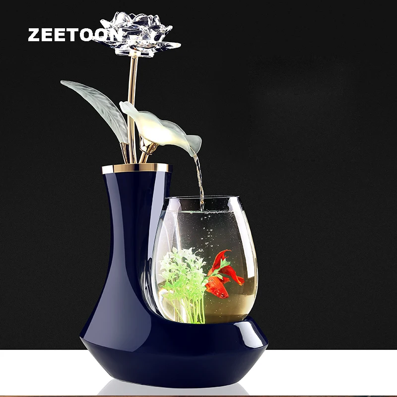 100 220v Ceramic Vase Flower Water Fountain Feng Shui Ornament Led