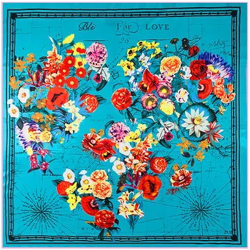 

Loving World Floral shape Twill weave 130*130cm silk large scarf women square scarves tassel lady female scarf accessories