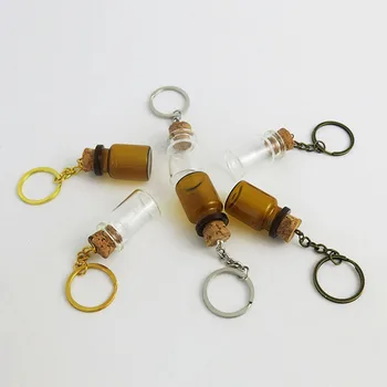 

12 x Clear Amber Mini Glass Bottles Key Chain Pendants Small Wishing Bottle Cork Vial Jar For Bracelet Gift 5ml 6ml 7ml 8ml