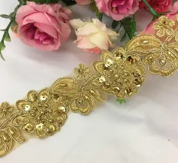 

New arrival 4.2cm 5yards/lot gold silver diy decoration polyester lace trim ribbons, fashion bead embroidery cord lace trimming