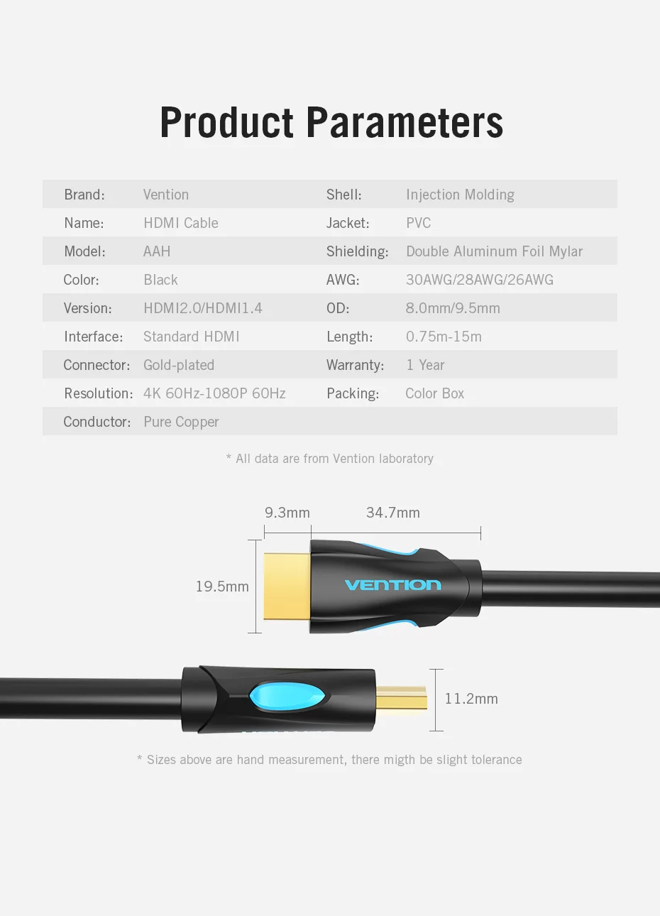 Vention HDMI кабель 4K HDMI к HDMI 2,0 позолоченный Соединительный кабель для разветвителя Переключатель HDMI кабель для HDTV lcd PS3 4 Pro 10 м 15 м