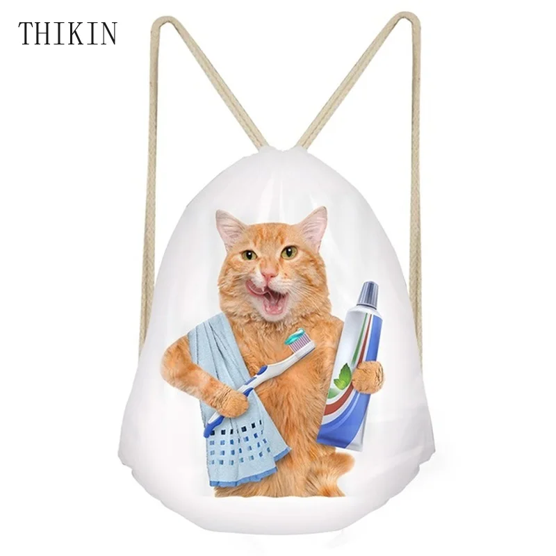 

THIKIN 2019 Swimming Bag Funny Brushing/Sushi Cat/Kitten Print Draw-string Bag for Women String Backpack Girls Beach Bolsos