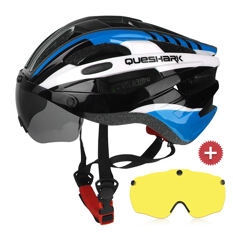 QUESHARK ветрозащитный велосипедный шлем защитные шапки для верховой езды дышащая горная дорога MTB велосипедные шлемы с очками съемные линзы - Цвет: L2