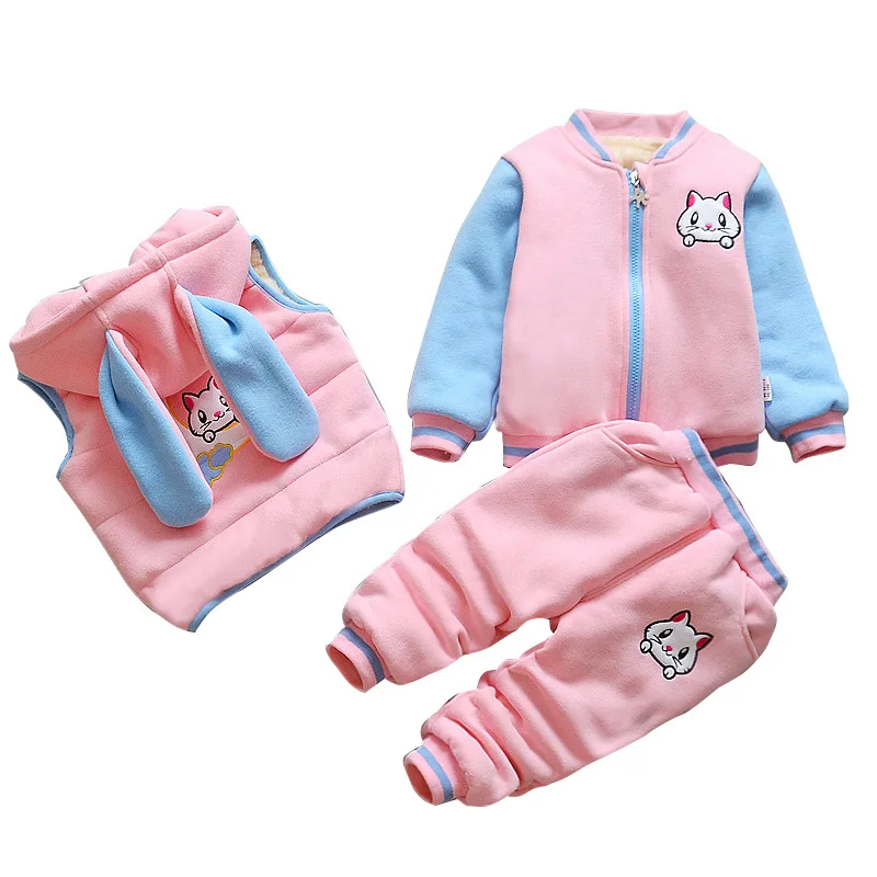 Одежда для маленьких девочек детский осенне-зимний Бархатный комплект одежды для девочек, комплект из трех предметов, утепленная одежда для малышей возрастом от 1 года до 4 лет, куртка