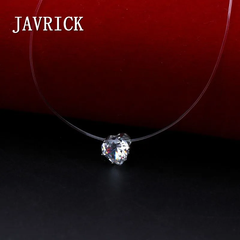 

JAVRICK Invisible Heart Cubic Zirconia Stone Pendant Necklace Clear Fishing Line Chokers