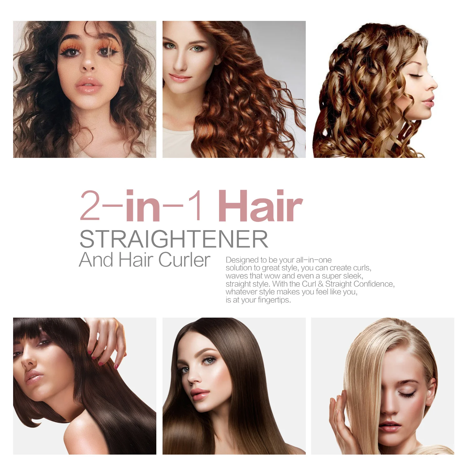 2 In 1 Hair Straightener Curl Irons Quick Heating Professional