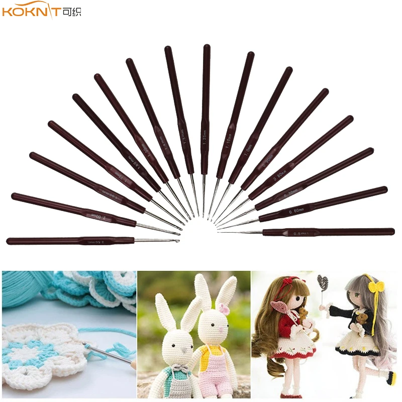 

KOKNIT 1 Piece Lace Crochet Hooks 0.5mm-2.5mm 16 Sizes Choose Small Yarn Weave Knitting Hooks Needles For Dolls Crochet Needles