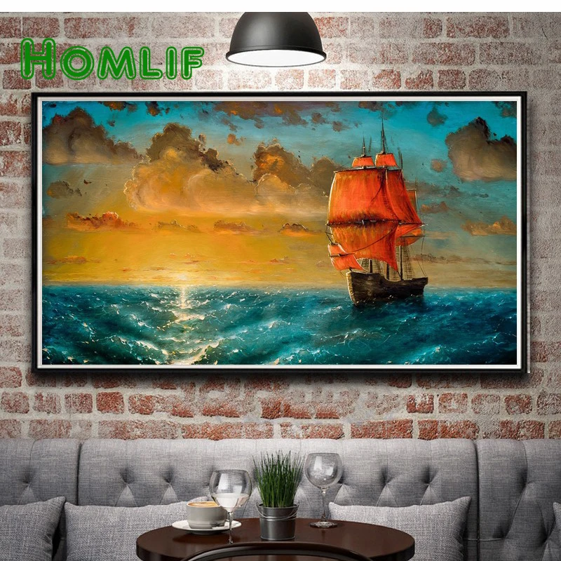 Море лодка 5D DIY алмаз пейзажной живописи вышивка крестиком живопись полный