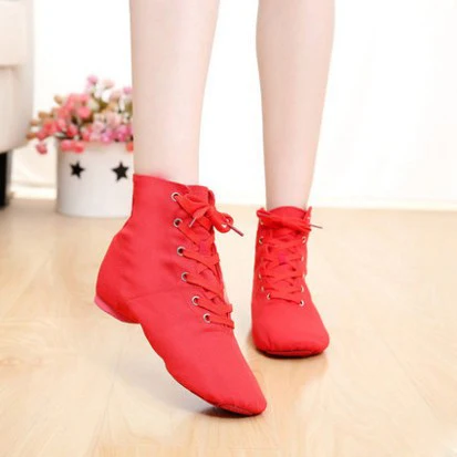 red high boot Мягкая тканевая танцевальная обувь для джаза, балетки для мужчин, женщин, детей, белые, черные, коричневые, красные спортивные кроссовки, гимнастика, обувь для фитнеса - Цвет: red high boot