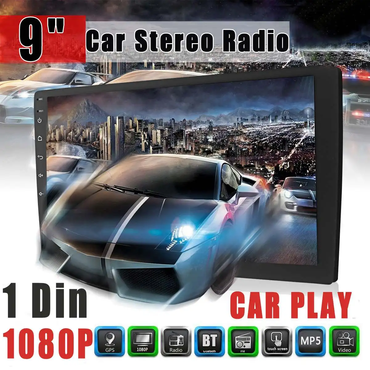 

9" 1 DIN Car Stereo FM/MP5/MP4 Player 1080P Radio Indash FM bluetooth Touchable car play function support rear view camera