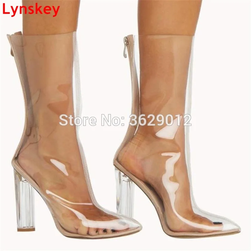 

Lynskey Hot Sale women PVC ankle boots pointed toe clear heel transparent women boots high heels summer shoes