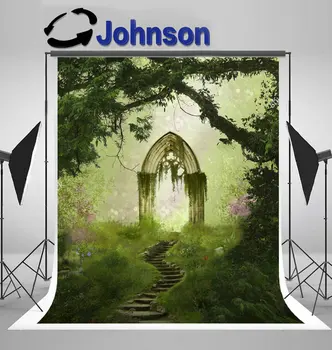 

Antique Gate Stair Forest tree road backdrop Vinyl cloth High quality Computer print party background