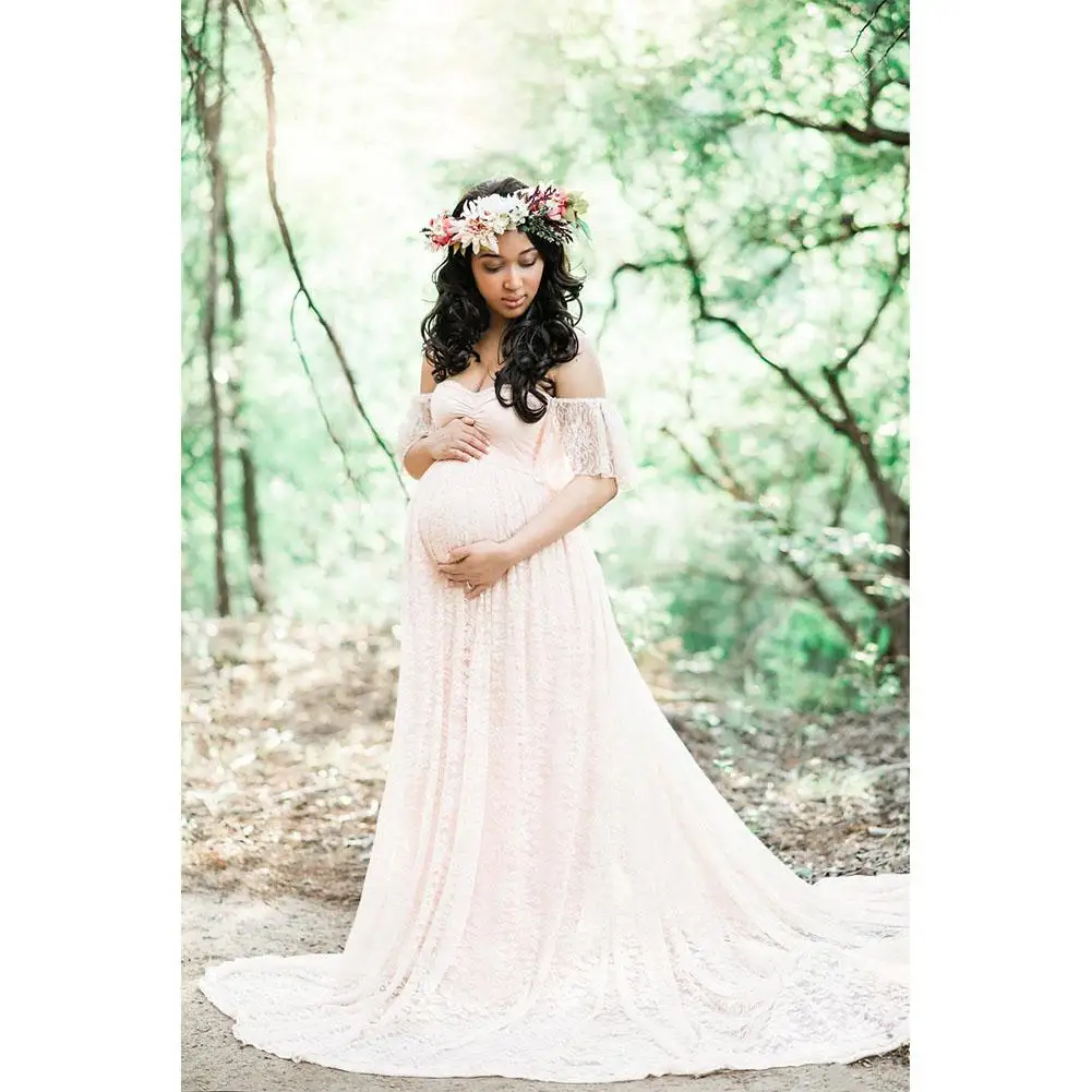 

Short Sleeve Pregnancy Women Lace Dress for Photo Shoot Photography Props