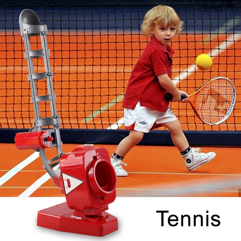 

Real Tennis Serve Machine+5 Balls+Racquet+Baseball Bar Parent-child Pitching Training Robot Sports Toy Gift Sender 4*AAA Battery