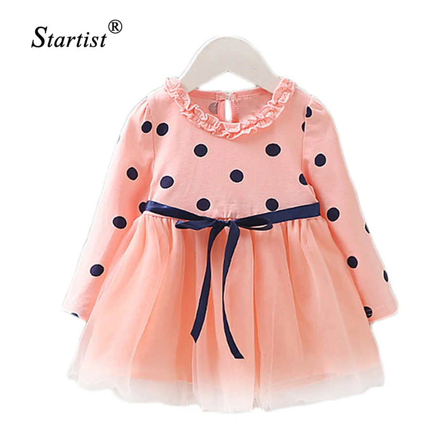 Artishare/платья для малышей; коллекция года; весеннее платье для маленьких девочек в горошек; Vestidos Infantil; Осенняя кружевная одежда для малышей; платье для девочек; одежда для малышей