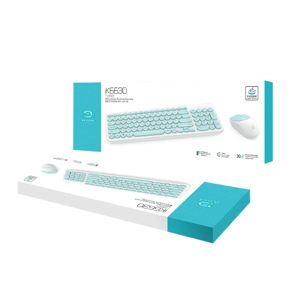 2,4G Беспроводная клавиатура и мышь набор USB Эргономика игра круглый панк Keycap клавиатура мышь Ik6630