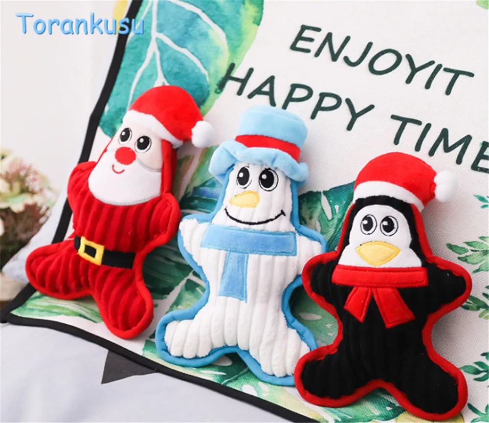 kawaii plush toys snowman santa penguin can make Sound lovely doll toys christmas toys Chew Squeak  Christmas Gifts 2018new