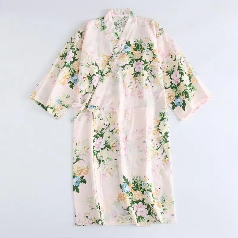 Женская Повседневная юката, Летний хлопковый Халат, одежда для сна, японское кимоно, банный халат, милые пижамы, ночная рубашка с принтом, домашняя одежда - Цвет: Color 6