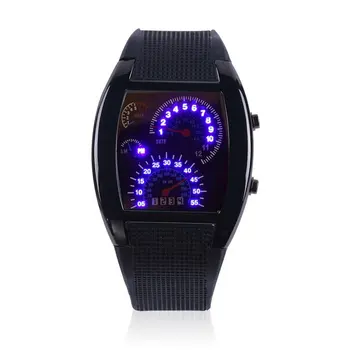 

Fashion Aviation Turbo Dial Flash LED Watch Gift Mens Lady Sports Car Meter Rubber Band Watches Saat
