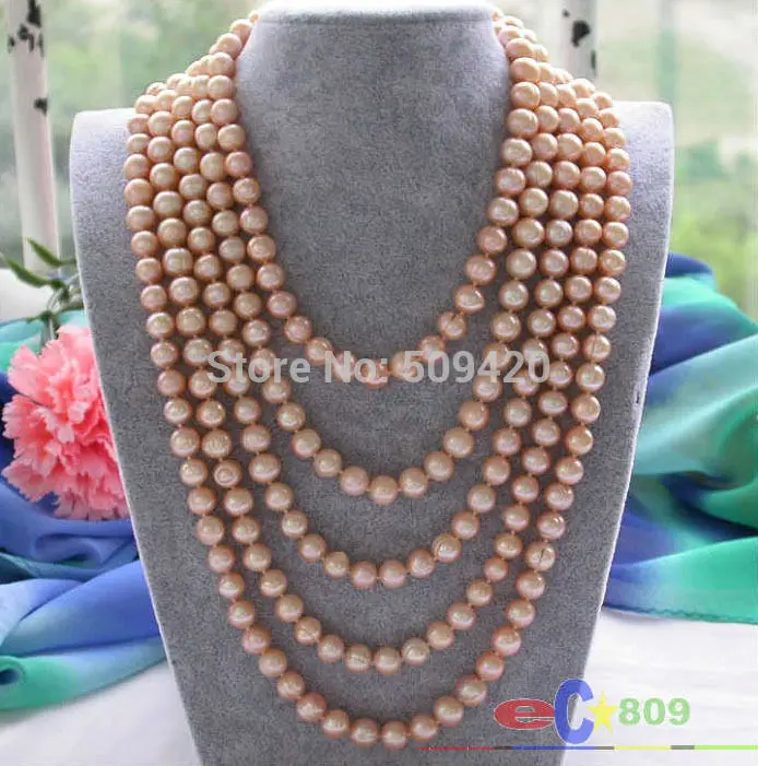 

~~ fast Shipping >>Long 100" 10mm pink round freshwater cultured pearl necklace