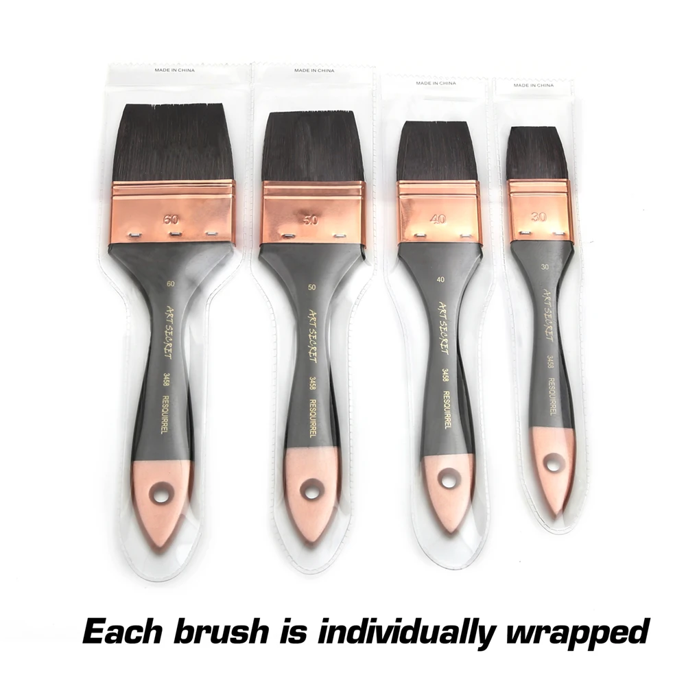 Premium 4 Pcs Round/Flat Artist Squirrel Hair Paint Brush Large Wash Soft Brushes Set For Art Painting Acrylic Watercolor|Paint Brushes| - Aliexpress