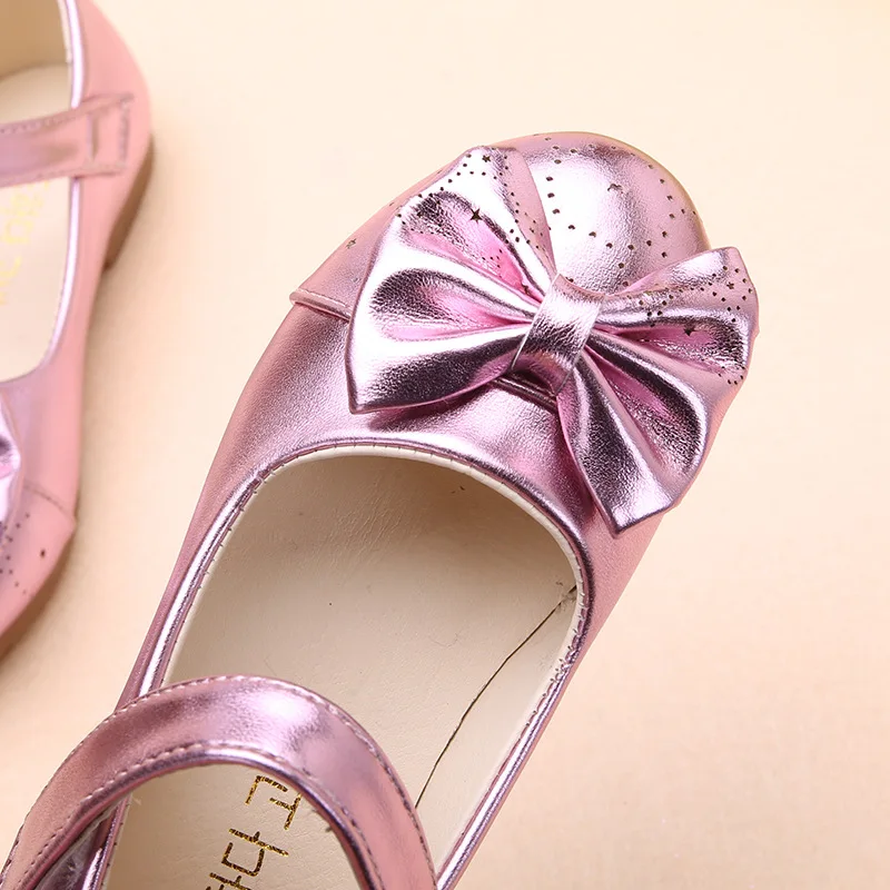 HITOMAGIC/кожаная обувь для девочек; обувь принцессы с бантом; детская обувь золотого, розового цвета; сезон весна-лето; Свадебная обувь на каблуке с крючками
