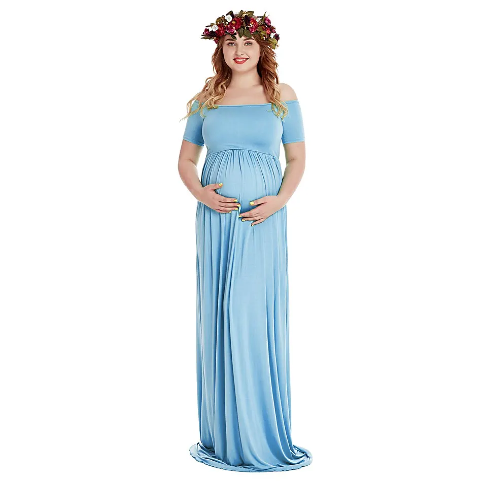 VOGUEON/женское платье для беременных, с открытыми плечами, с короткими рукавами, с рюшами, для душа, вечернее платье, летняя одежда для беременных
