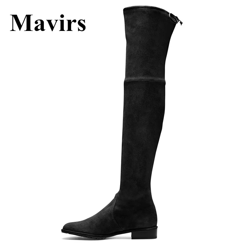 

Mavirs 2018 Winter Pointed Toe Thigh High Over The Knee Women Boots Stretch Suede Flat Heel Tall Boots Black Gray US 5 - 15