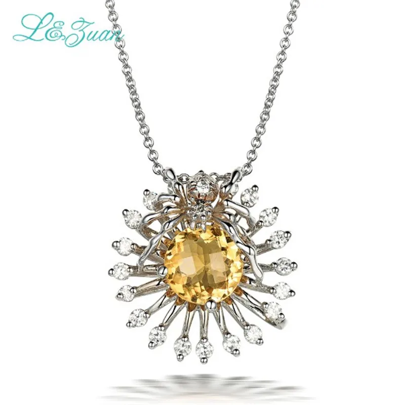 

l&zuan 925 silver Citrine Pendant Trendy 1.73ct Yellow Natural Gemstones spider Necklace Fine Jewelry Sweater chain