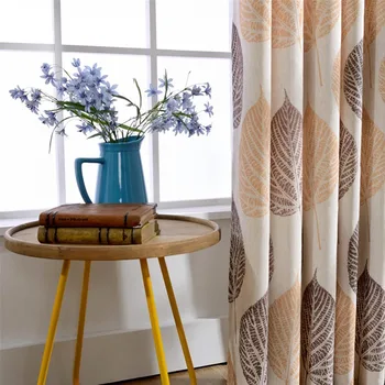 

Living Room Curtains High Quality Yellow Leaves Printed Faux Linen Curtains for the Bedroom Windows Drapes Fabric
