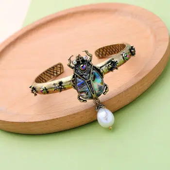

Natural Abalone Shell Freshwater Pearl Bracelets Beetle Design Open Bangle Cuff