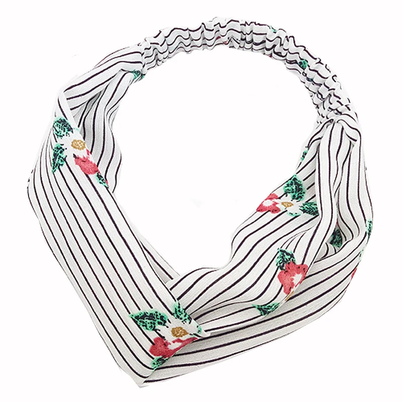 

Women Bohemian Floral Print Headband Girls Cross Turban Bandage Elastic Hairband Striped Headwrap Hair Accessories Headwear