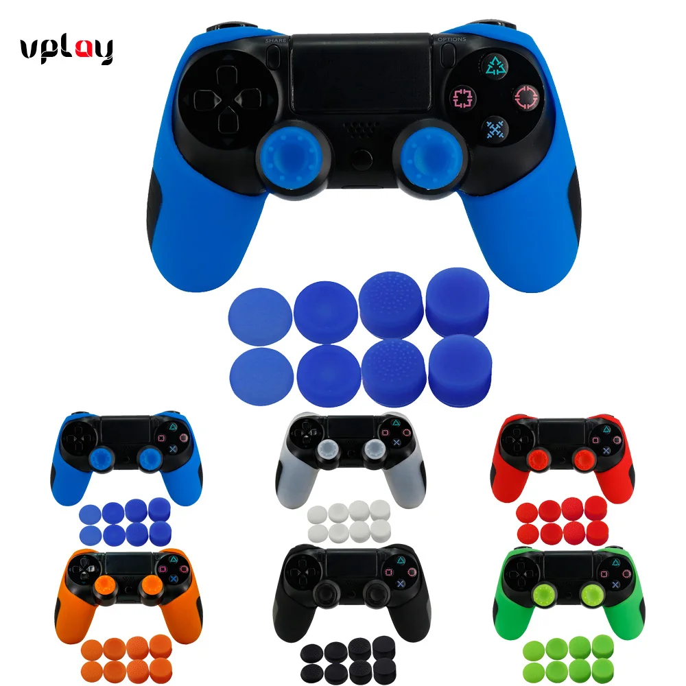 

YTTL Soft Silicone Rubber Case Cover Thicker Half Skin Cover for PS4 PS4 PRO PS 4 Slim Controller Gamepad with Thumb Grip X 8