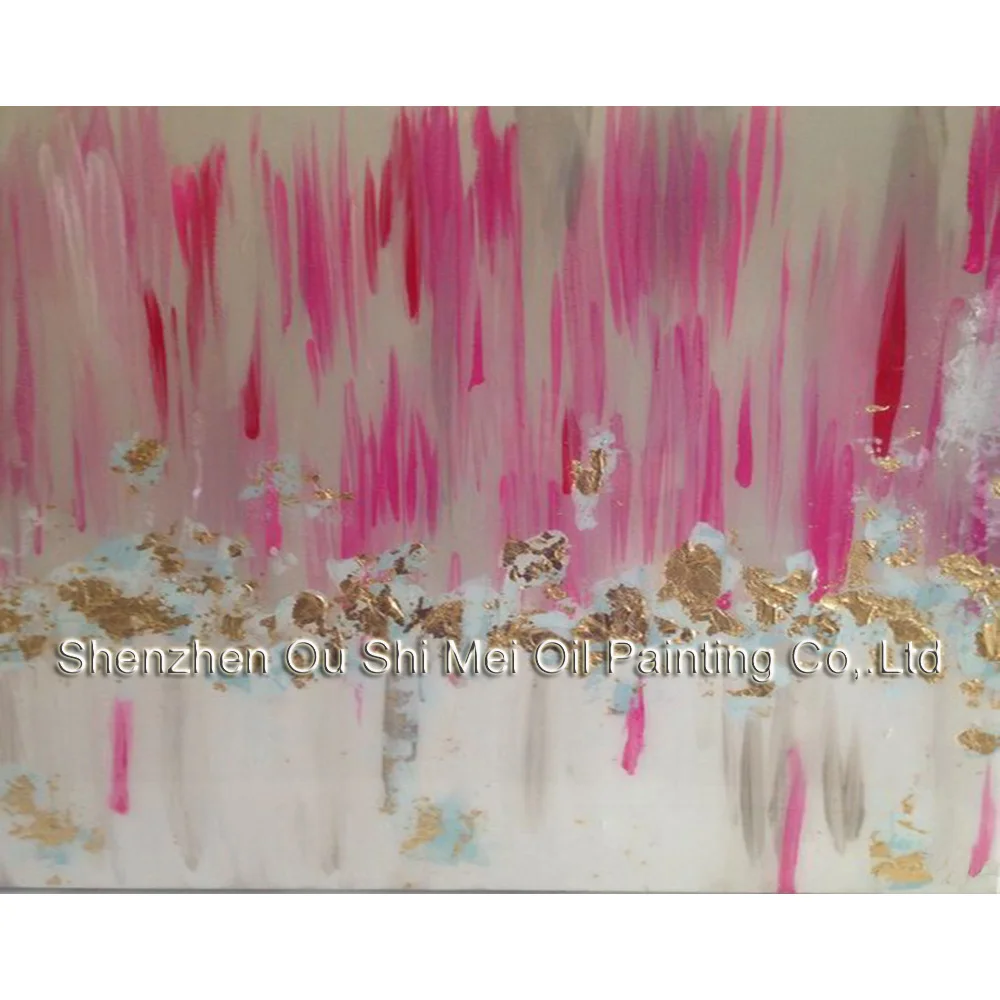 Ručně malované moderní olejomalba na plátně Růžové a zlaté abstraktní krajina Obrazy na plátně Místnost Nástěnná malba Obraz Art
