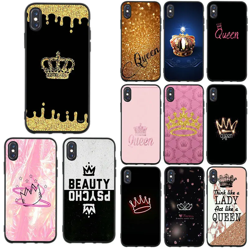 cheap Soft TPU Silicone Phone Cases for iPhone X XR XS Max 8 7 6 6S Plus 7Plus 8Plus 5 5S SE Coque Shell Queen Crown King Princess
