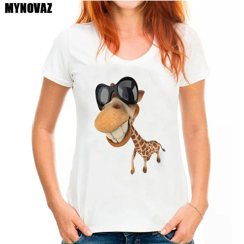 

2018 Summer Fashion Women T Shirt Harajuku New Design HD Print White T-Shirt Cute FUNNY NOVELTY Giraffe Lady Casual Tops Tees