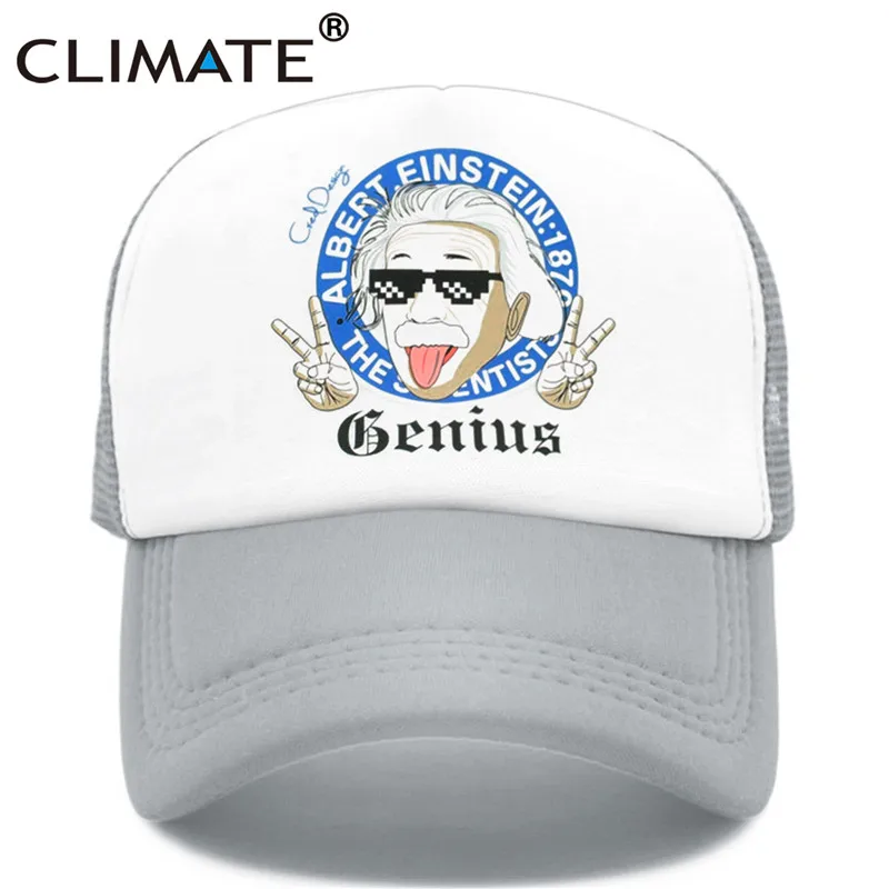 Климат смешной Einstein Trcuker cap Relativism космическая относительная Галактическая шляпа Trcuker cap s Мужская Женская забавная крутая сетчатая Кепка Hat - Цвет: Gray