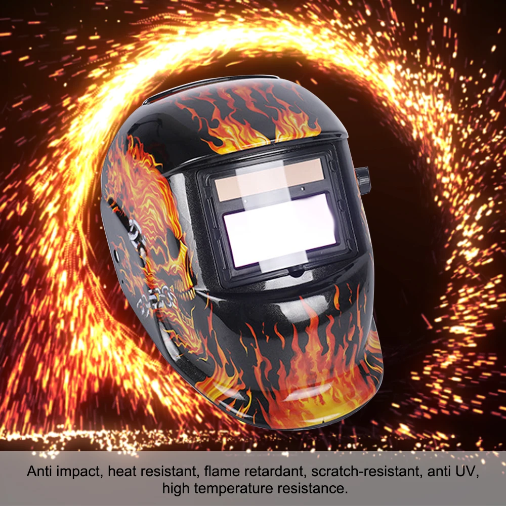 

Solar Power Auto Darkening Welding Mask Helmet Welder Cap Adjustable Skull Pattern Welder Grinding Cap Protective Mask