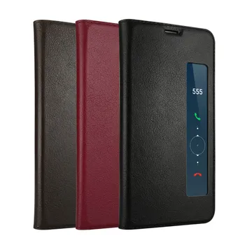 

New Genuine Leather Cases For Huawei Mate 10 Pro Case Call Display Smart Stay window Flip Cover Coque Capa Fundas Mate 9 pro