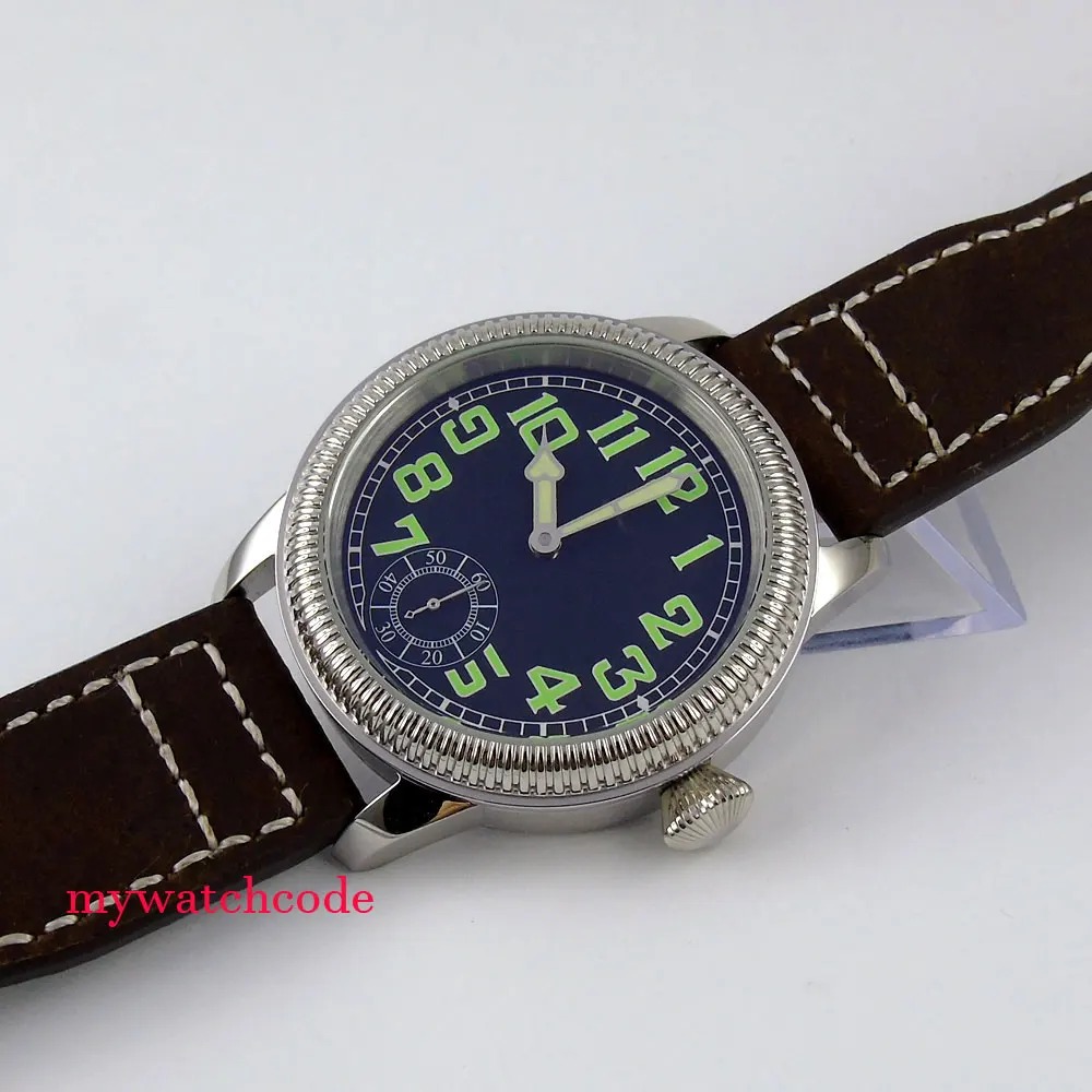 44 мм parnis черные стерильные часы с кожаным ремешком морской чайки 6498 ручным