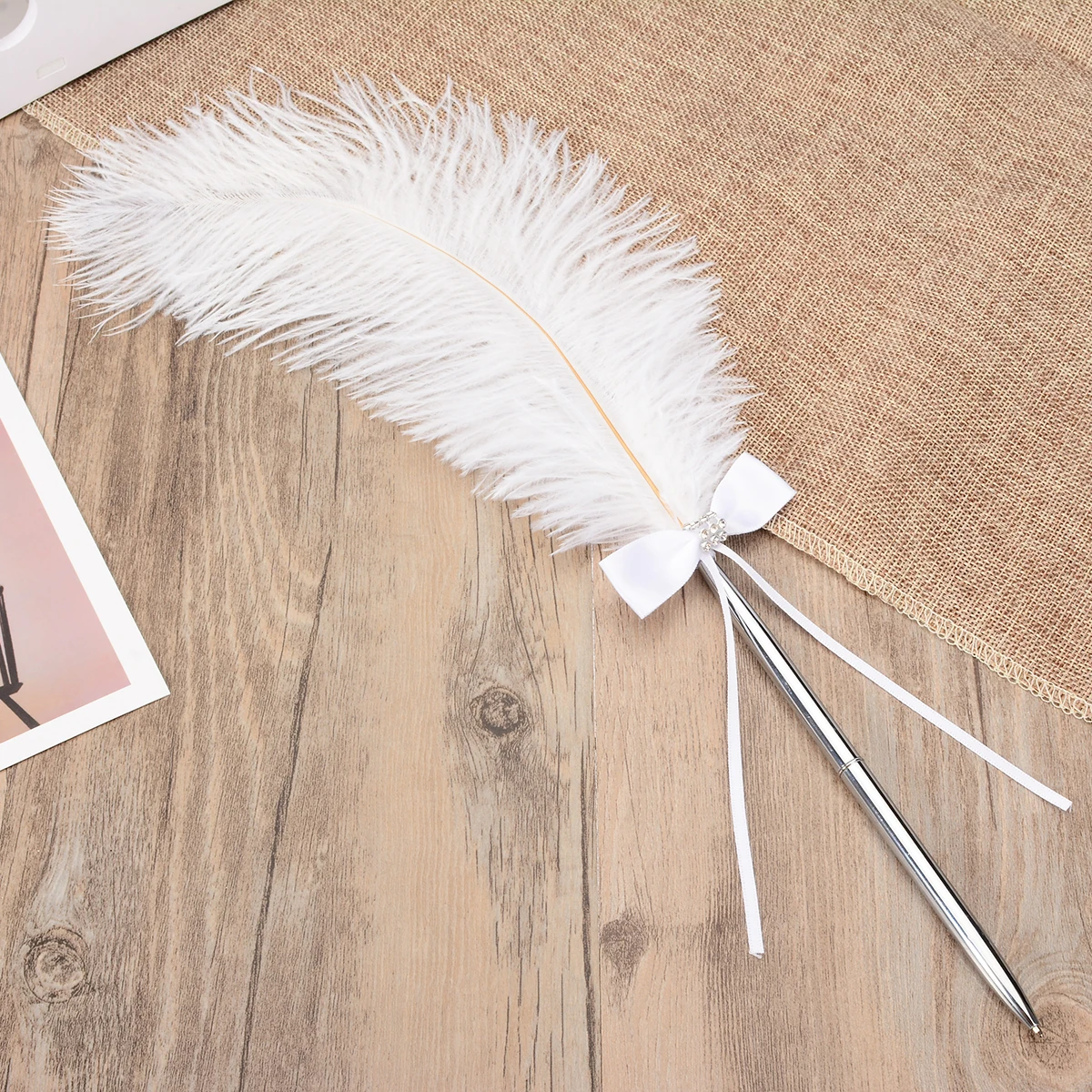 1pc Chic Wedding Feather Bowknot Signing Pen Quality White Book Sign Vintage Quill Pens for Banquet Guest Party Wedding Supplies