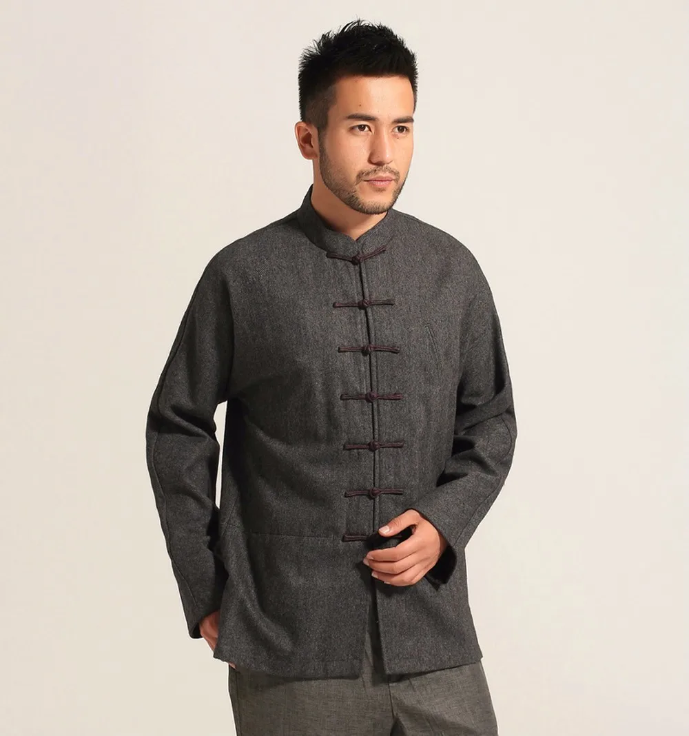 Осенне-зимние мужские классические шерстяные костюмы высокого качества в китайском стиле, куртки, сохраняющие тепло изящное пальто, рубашка для тайчи