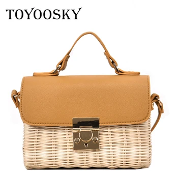 

TOYOOSKY 2019 Brand Designer Hand-woven Straw Bag Women Samll Tote Bags for Summer Travel Rattan Ladies Crossbody Shoulder Bag