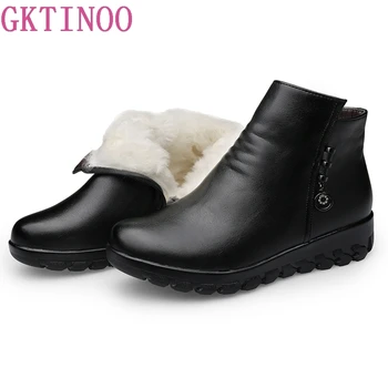 

GKTINOO 2018 new shoes woman winter thick wool lined genuine Leather women snow boots warm winter boots ankle boots for women