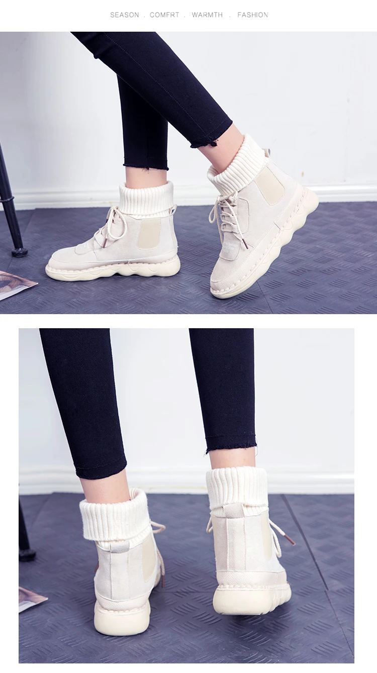 LZJ/осенне-зимние женские ботинки с высоким берцем Теплые повседневные кроссовки из нубука с бархатом студенческие ботинки на плоской подошве с круглым носком на шнуровке