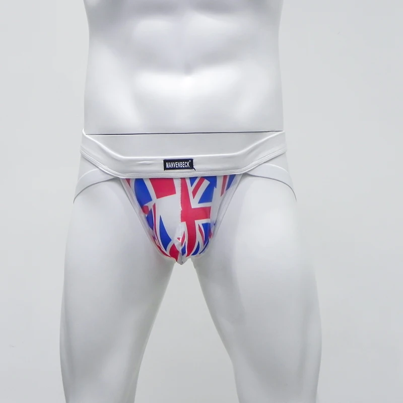 Мужские сексуальные сетчатые стринги трусы с низкой талией Ракушки T Back Гей G строка выдалбливают флаг Великобритании печать сумка для
