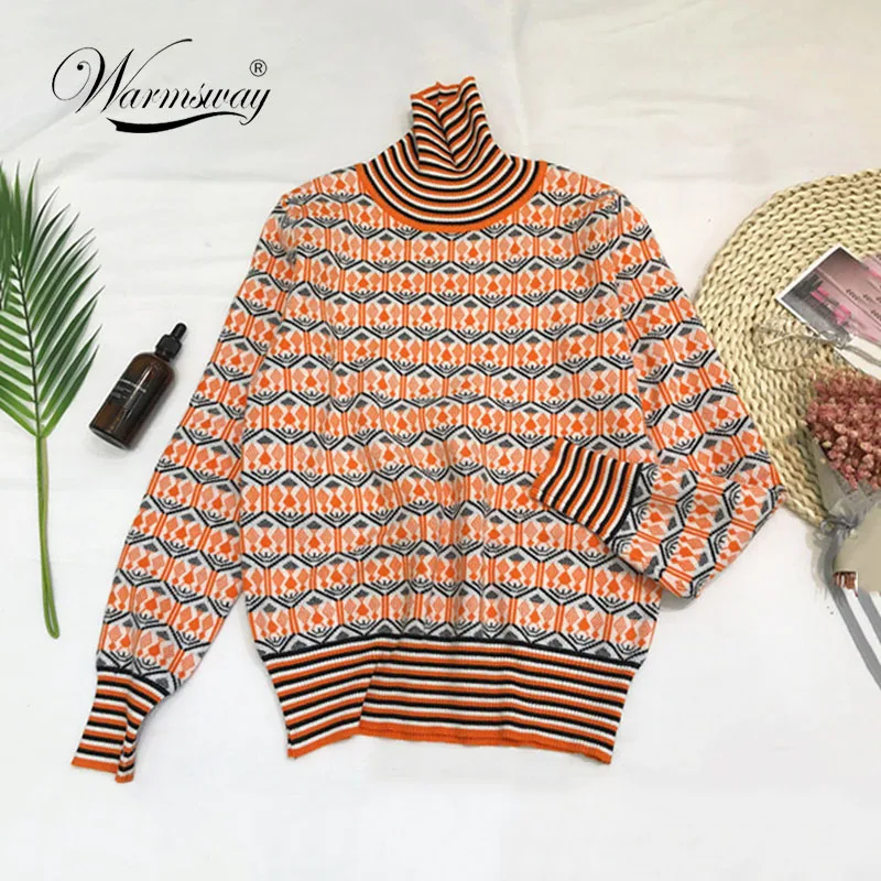 Winter 2018 chic hit color stripe turtleneck long sleeve knitting pullover keep warm cashmere sweater women Pull Femme C-219