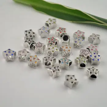 

50Pcs Mixed Color Rhinestone Crysta European Big Hole Beads Findings