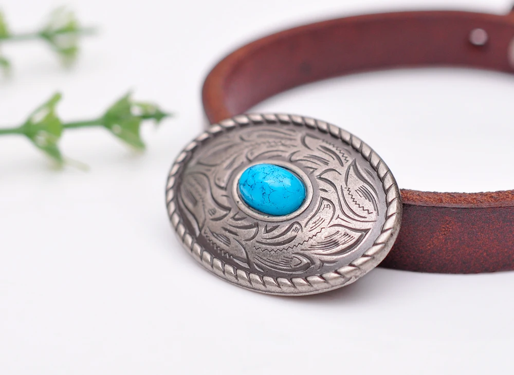 10 шт. 35X25mm старинные серебряные западные Бирюзовый Овальный парад кожа Кончос для